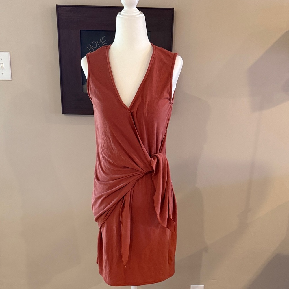DREW Rust Knot Detail Mini Dress